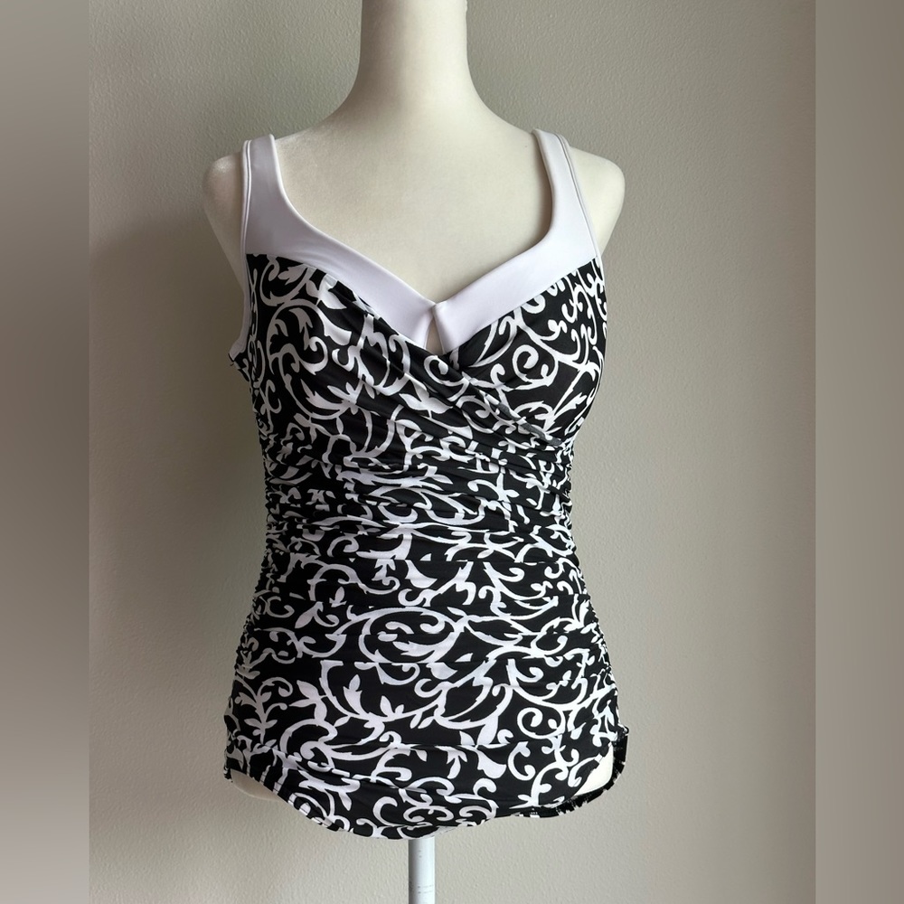 Miraclesuit One Piece Swimsuit Black White Size 12
